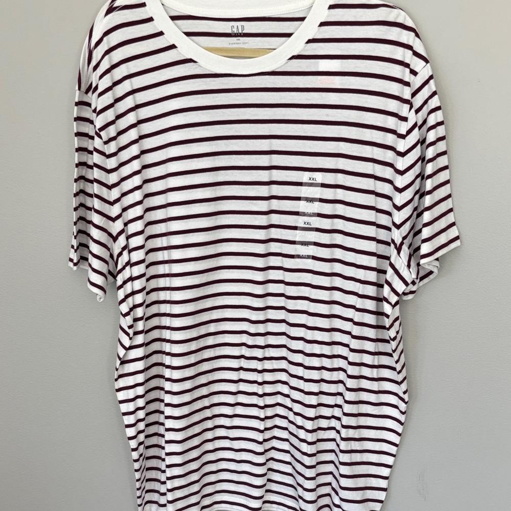 GAP White Tee with Maroon Horizontal Stripes